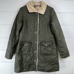 VTG FREE PEOPLE Quilted Sherpa plaid‎ lined long barn coat Y2K size 12